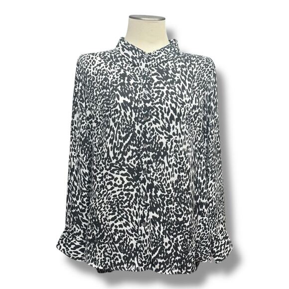 Vince Camuto Animal Print Long Sleeve Blouse Black White XL - Picture 1 of 8